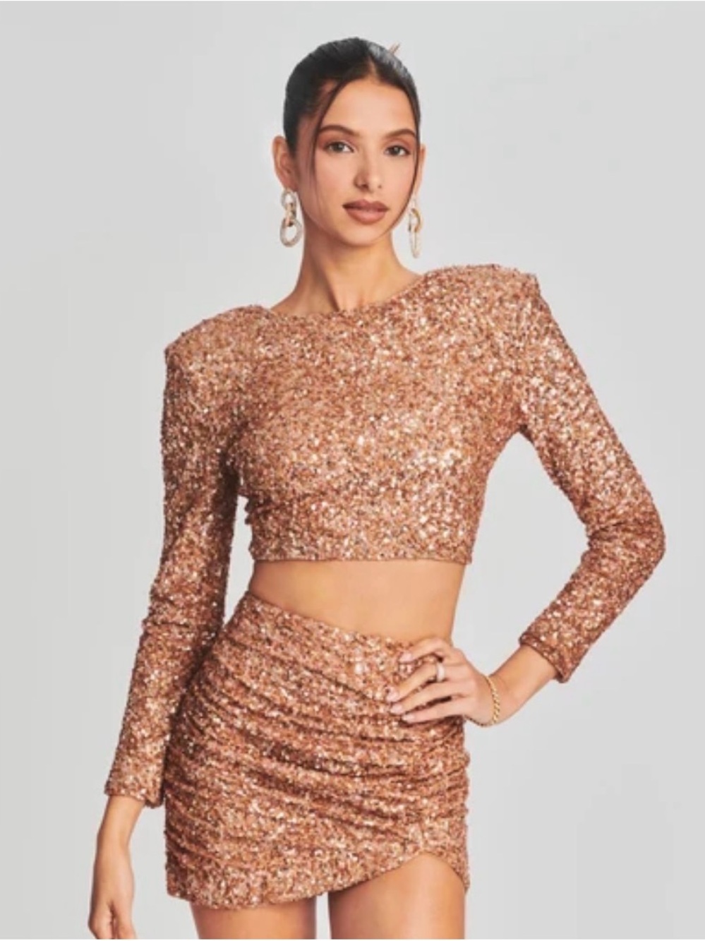 NWT Retrofete Bethely Long Sleeve Cropped Sequin Top Size M